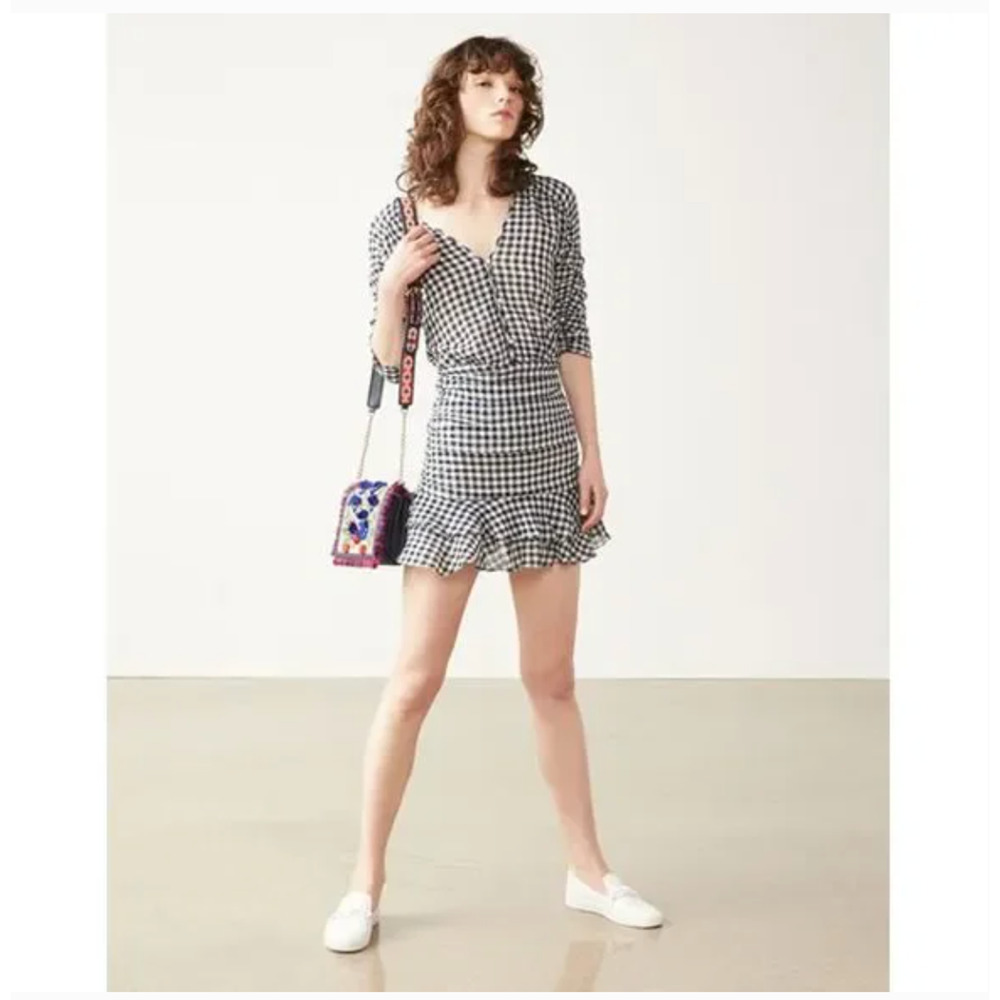Veronica Beard Campbell Gingham Dress 2 Plaid Ruched Ruffle Western